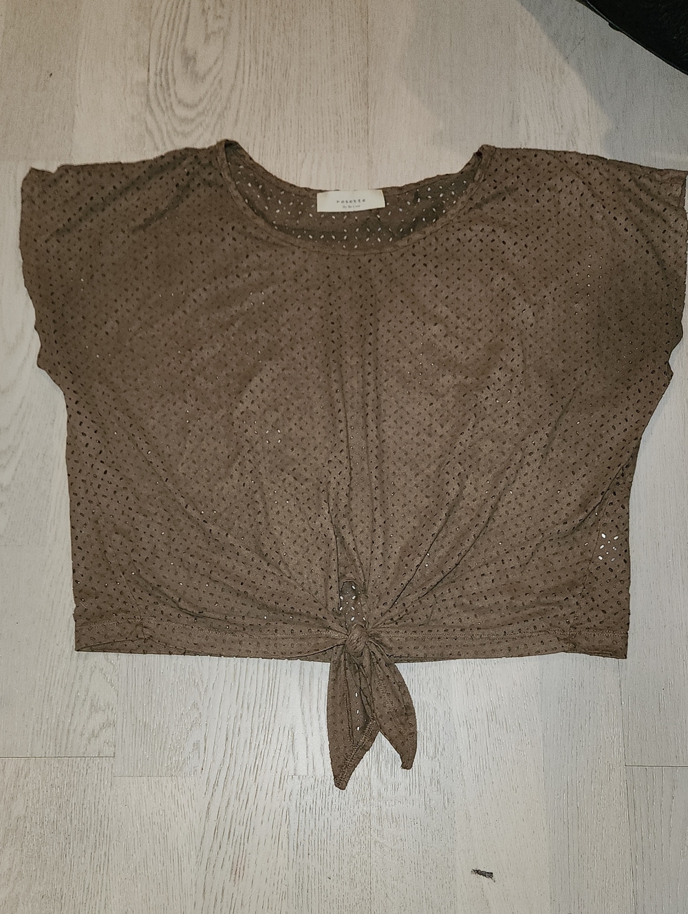 Brown Perforated Tie-Front Crop Top